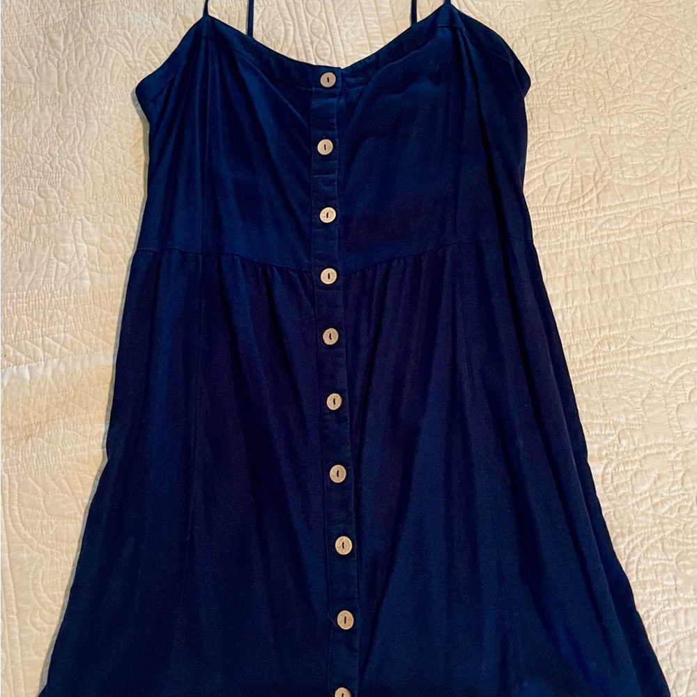 Maurices Button Front Navy Linen Tank Dress
